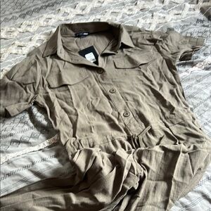 Tan/olive Button-Up Jumpsuit